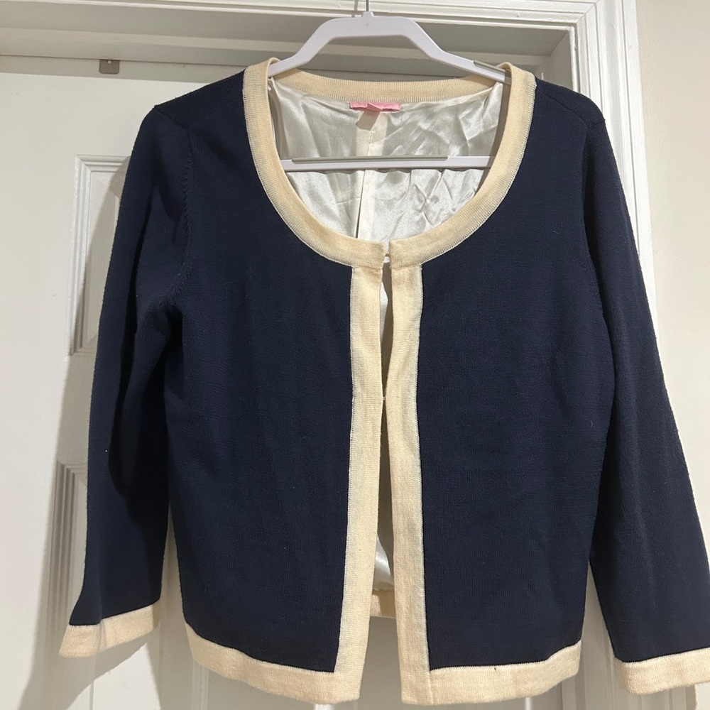 Like new Lilly Pulitzer navy 3/4 cardigan, Large